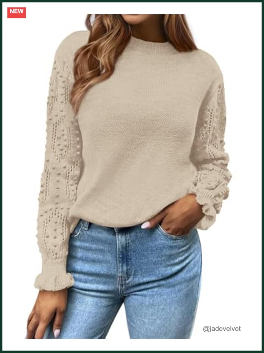 Hollow Out Swiss Dot Crewneck Pullover Sweater